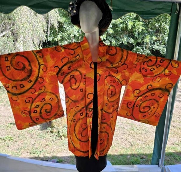 Handgekleurde en handgeweven natuurzijden haori