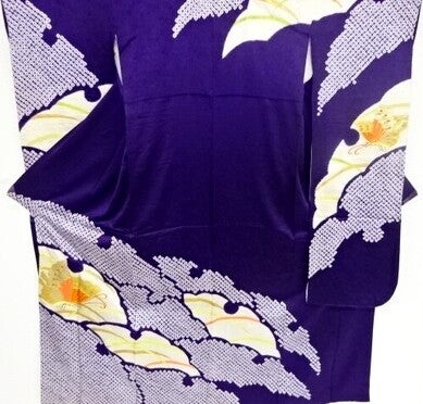 Furisode kimono shibori dieppaars 'Vlinders'