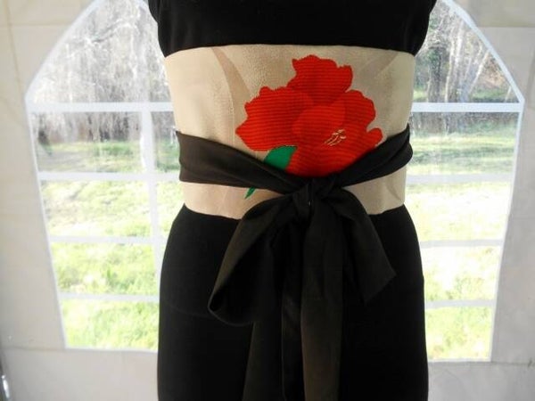 Design zijden OBI-belt strikobi met ingeweven bloem 280cm