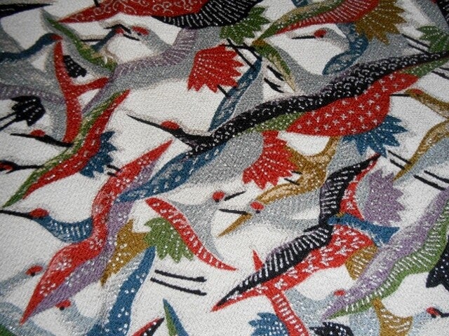 Antieke kimonozijde met kraanvogeltjes 50cm tot 150x35cm