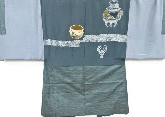 Antieke haori 'Theeceremonie' blauwgroen moddergeverfd