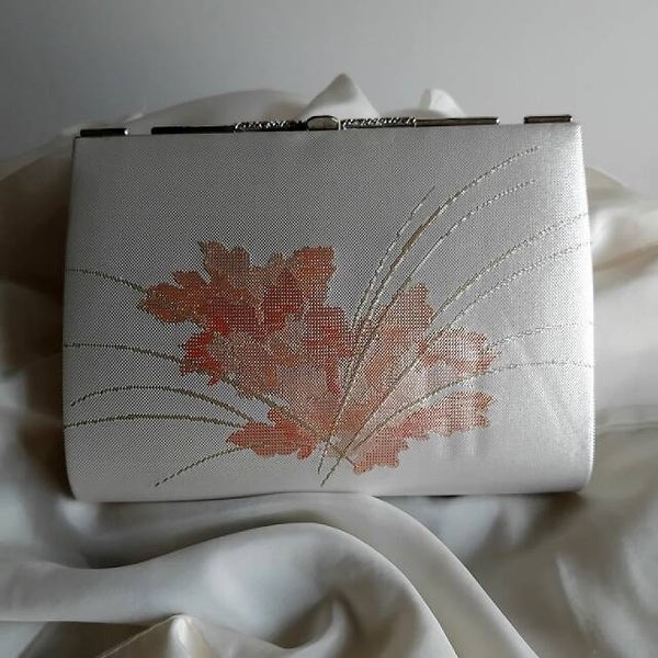 Zijden kimono handtas zilver/goud zijde vintage nw