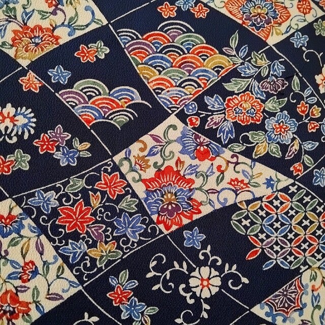 Indigo Chirimen kimonozijde vanaf 40-160x36cm