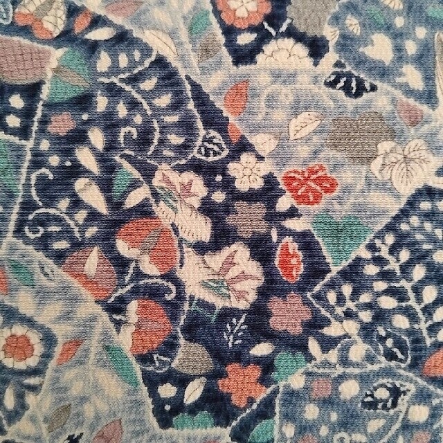 Antieke tsujigahana kimonozijde met waaiers 40cm tot 160x36cm