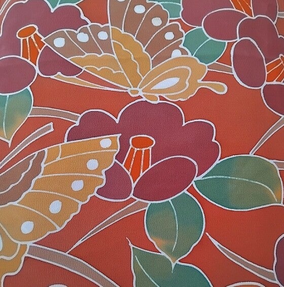 Crepe kimonozijde 'Grote Vlinder' 200x37cm