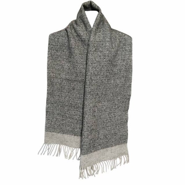 Grijze 100% wollen kasjmier sjaal 130x28cm mooi motief