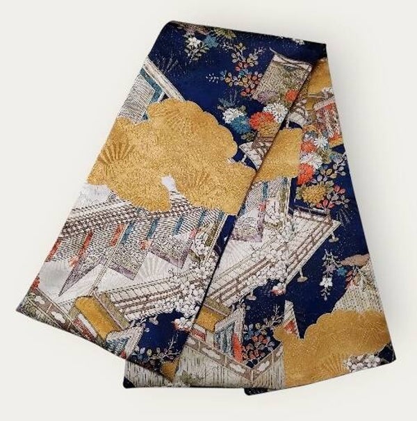 Sjaal antieke zijde ingeweven goudgarens 160x17cm