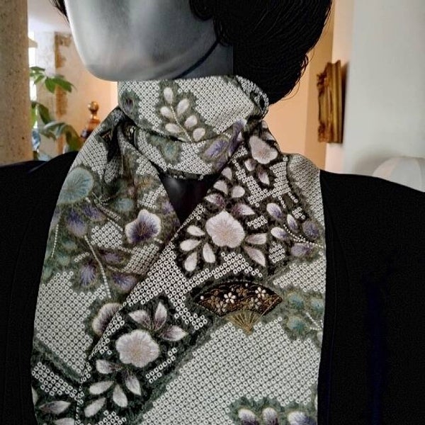 Sjaal handgemaakt tsujigahana zijde en 100% wol Peru