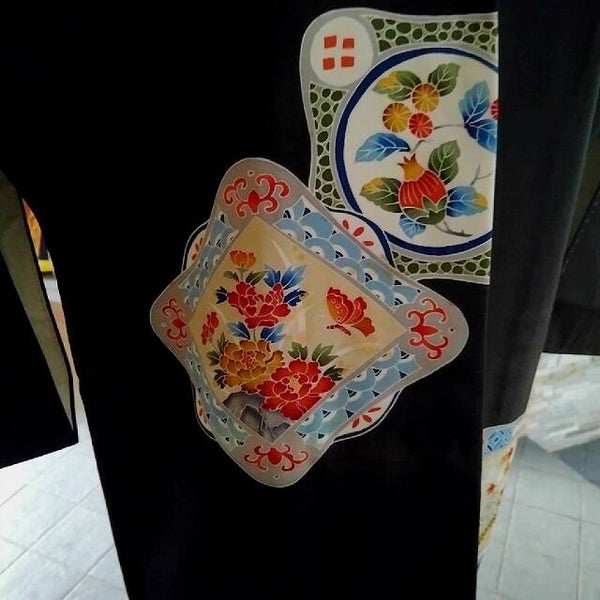 Zwarte haori handgeverfd met stempel van maker