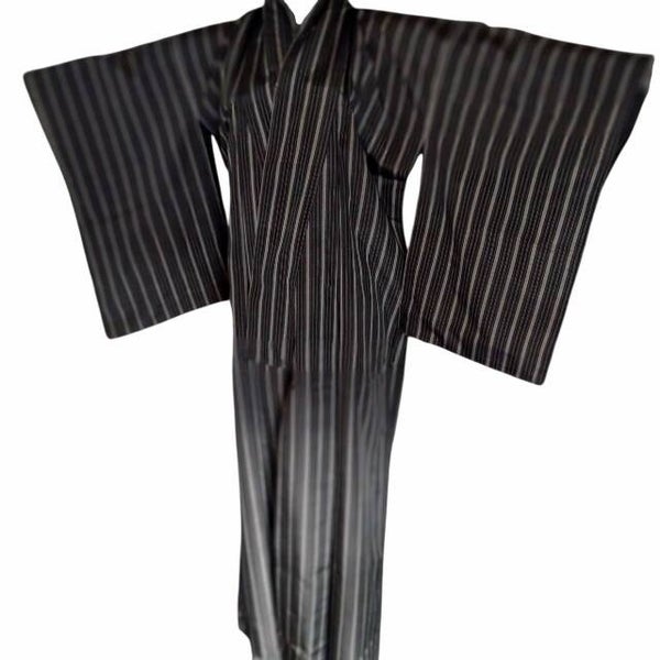Ongevoerde kimono 'zwart-zilver' streep vintage nw