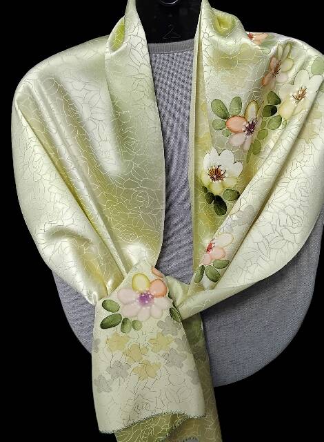 Vloeiende zijden sjaal Yuzen handgeschilderd 170x36cm | De Japanse