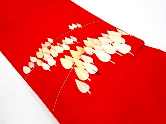 Shioze OBI 'Modern Trees' handgeschilderd op Vermillion kleurige zijde