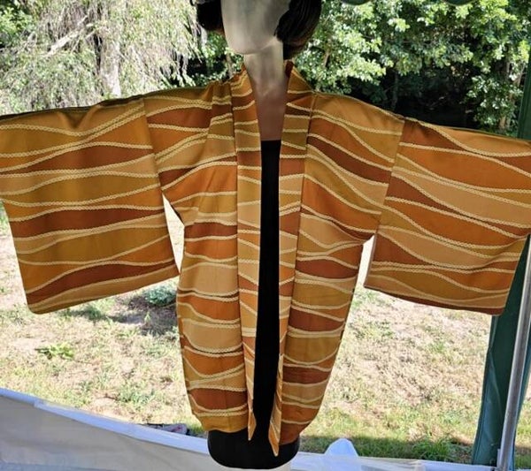 Japanse soepele crepezijden haori terracotta kleuren