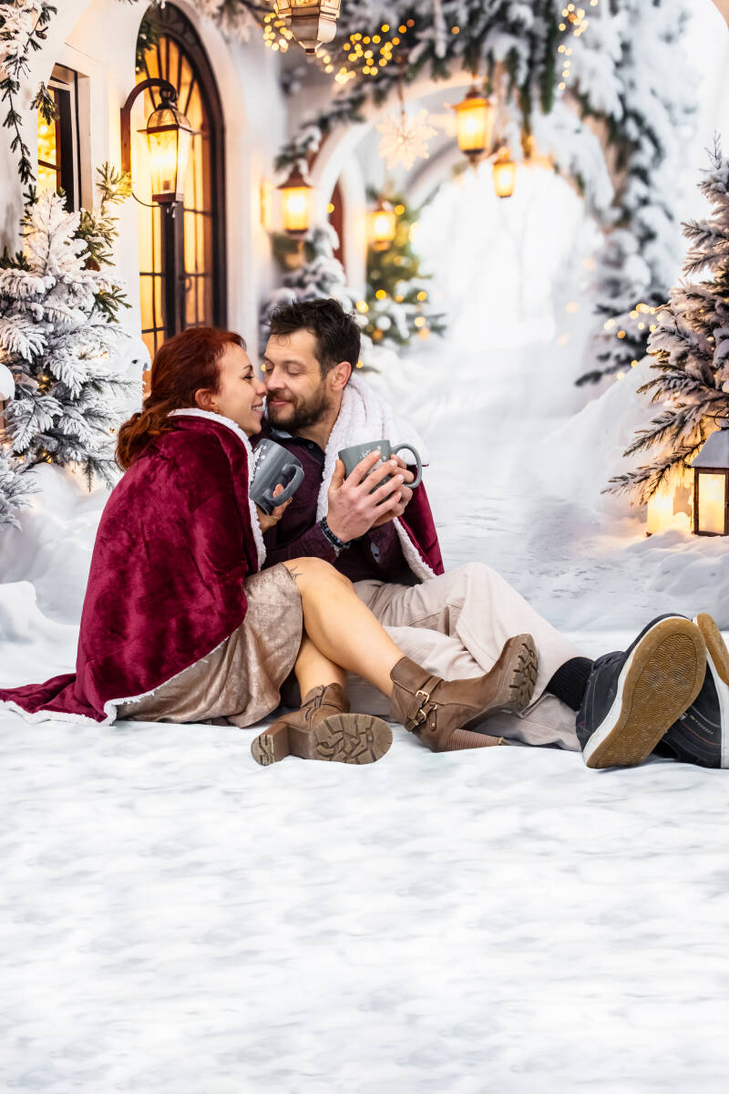 Photographie couple à noël à Poitiers 