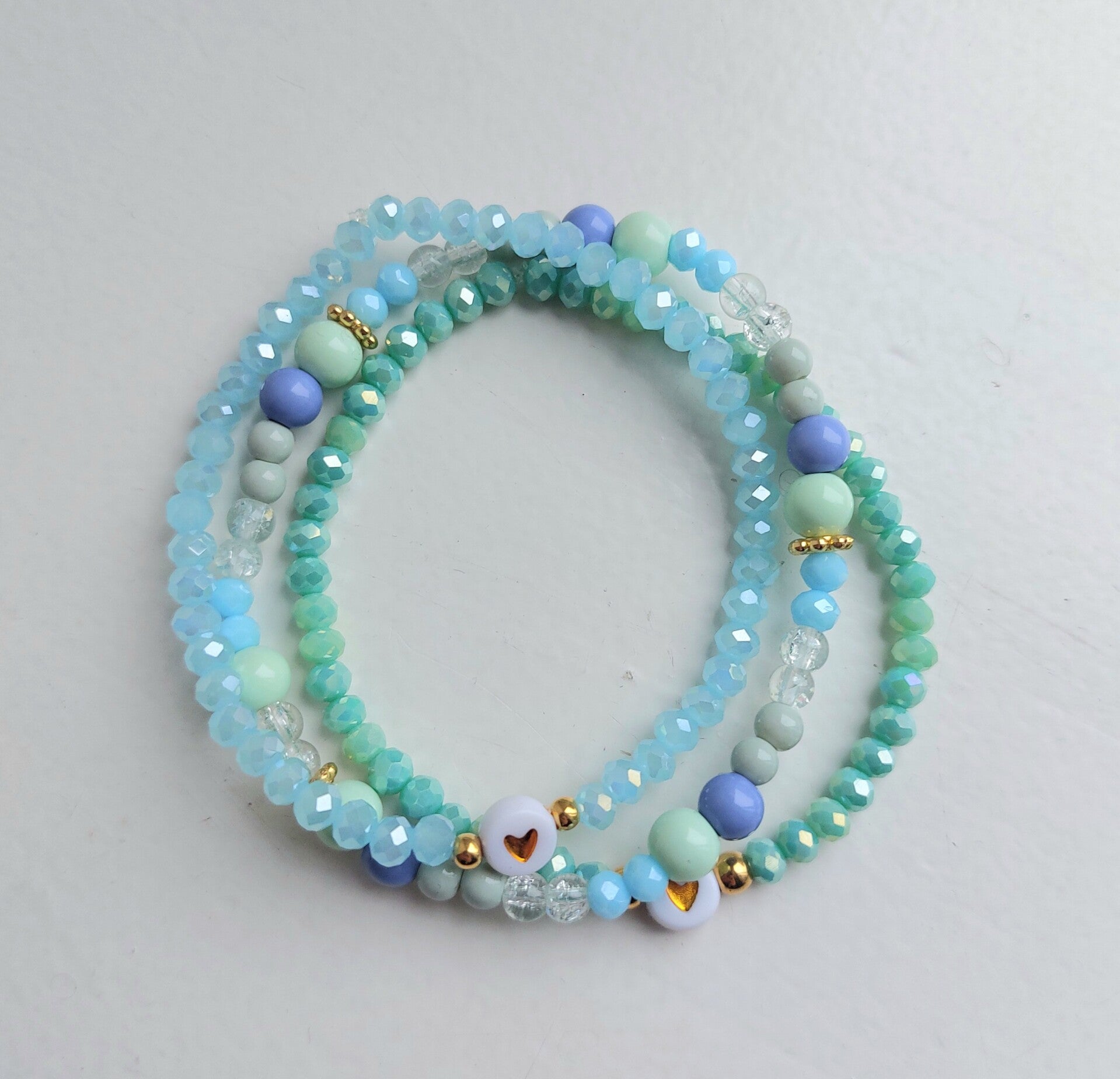 Armband 3 delig lichtblauw en mintgroen