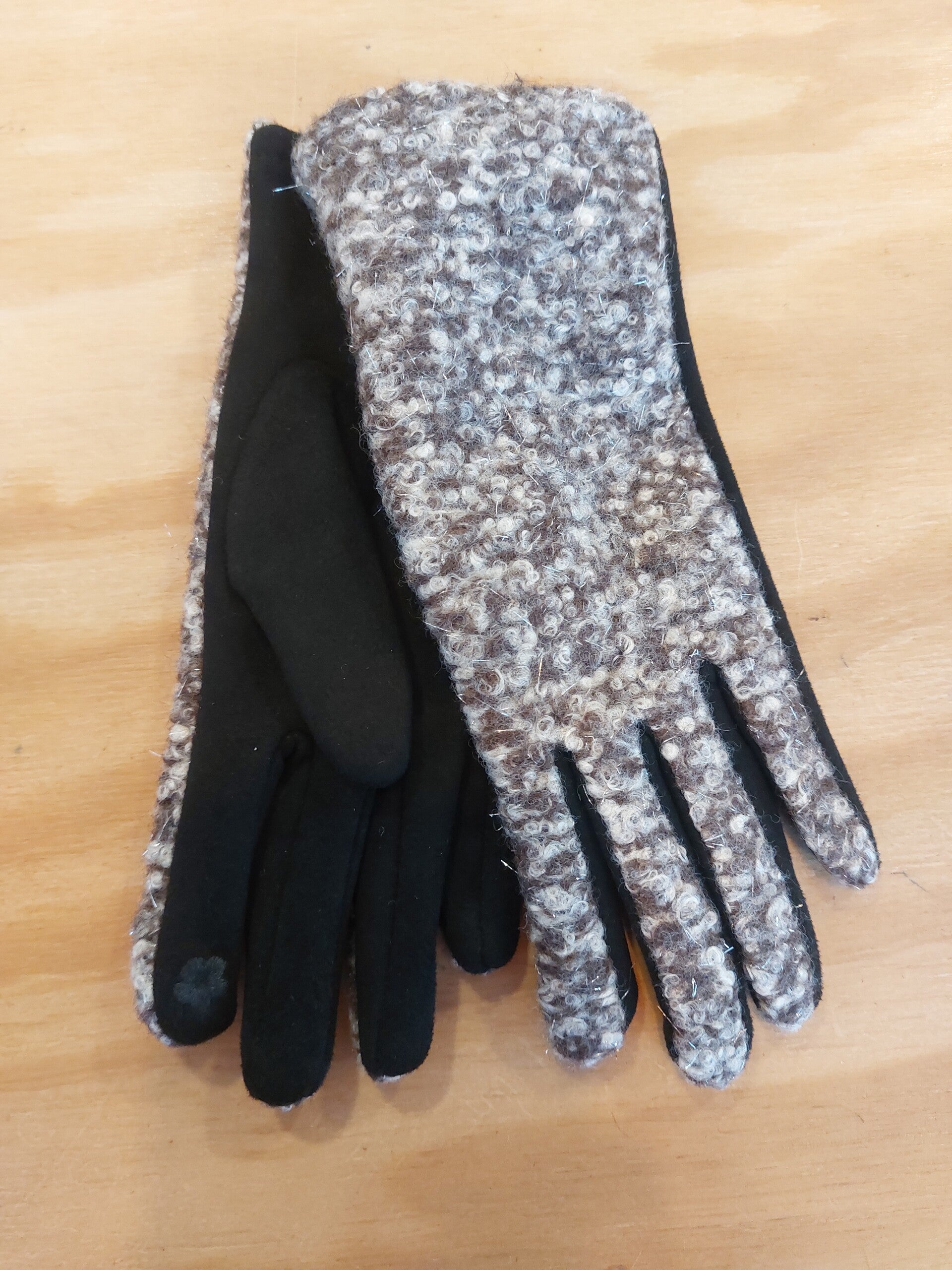 Handschoenen teddy zwart gemeleerd