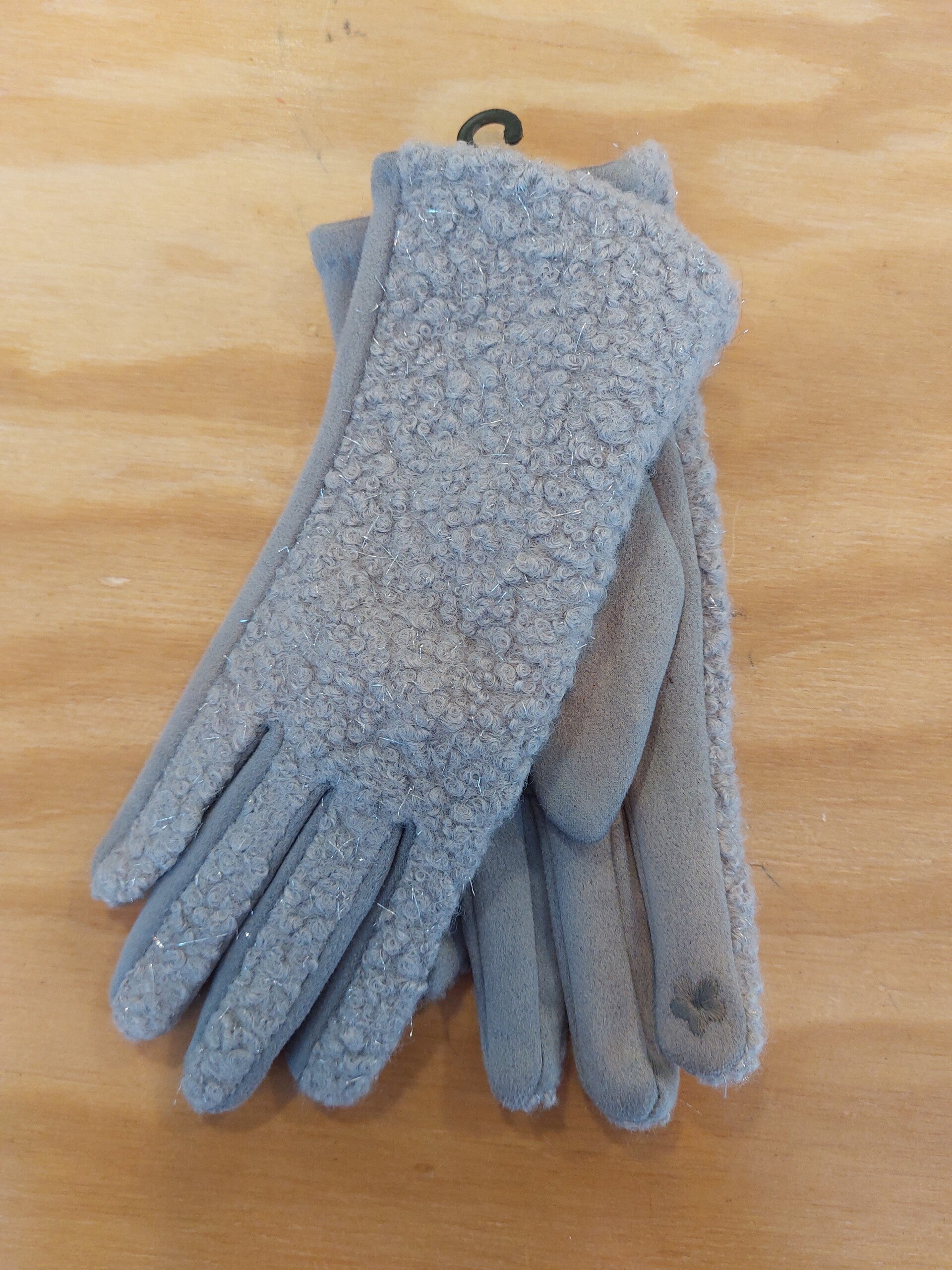 Handschoenen teddy grijs gemeleerd