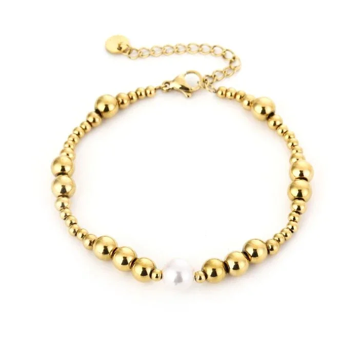 Stainless steel armband goud met pareltje