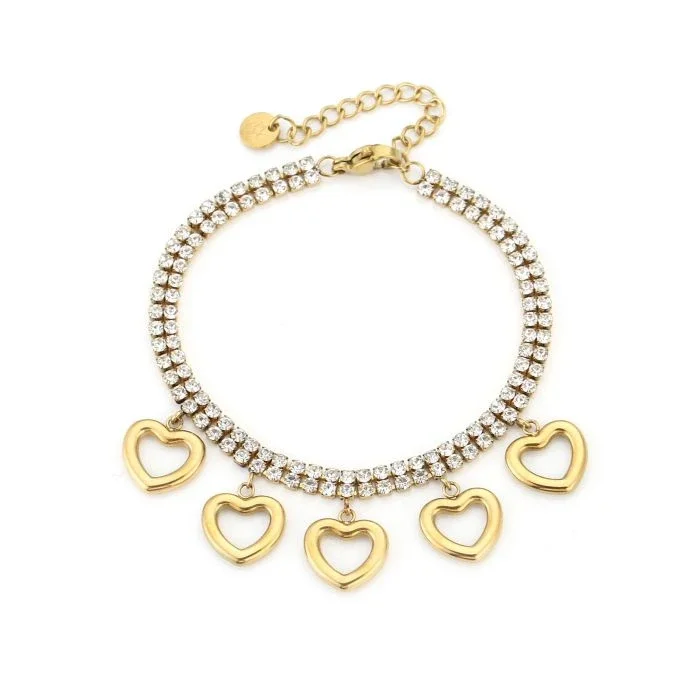 Stainless steel armband goud hartjes