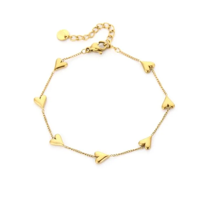 Stainless steel armband hartjes goud