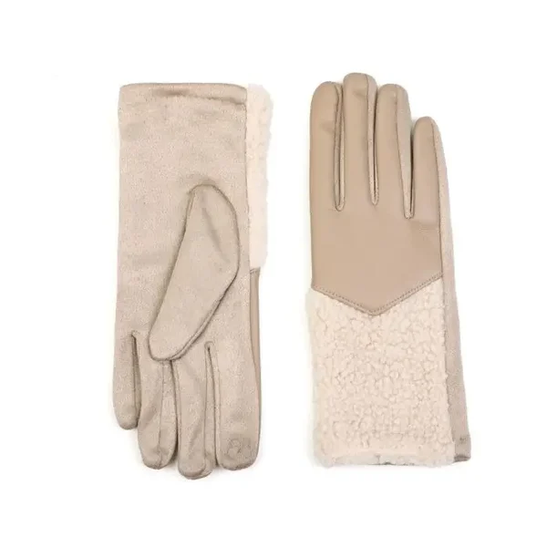 Handschoenen half teddy beige