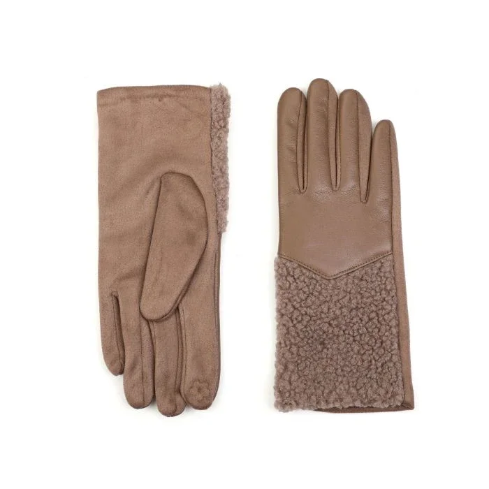Handschoenen half teddy taupe