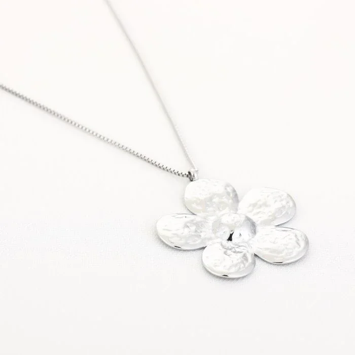 Ketting lang bloem zilver