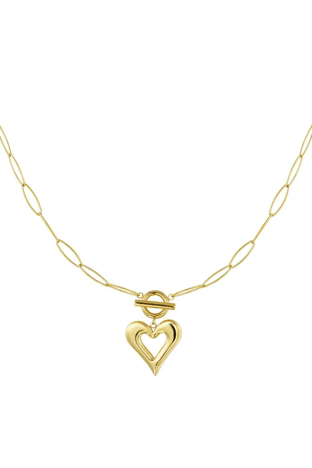 Stainless steel ketting met hart goud
