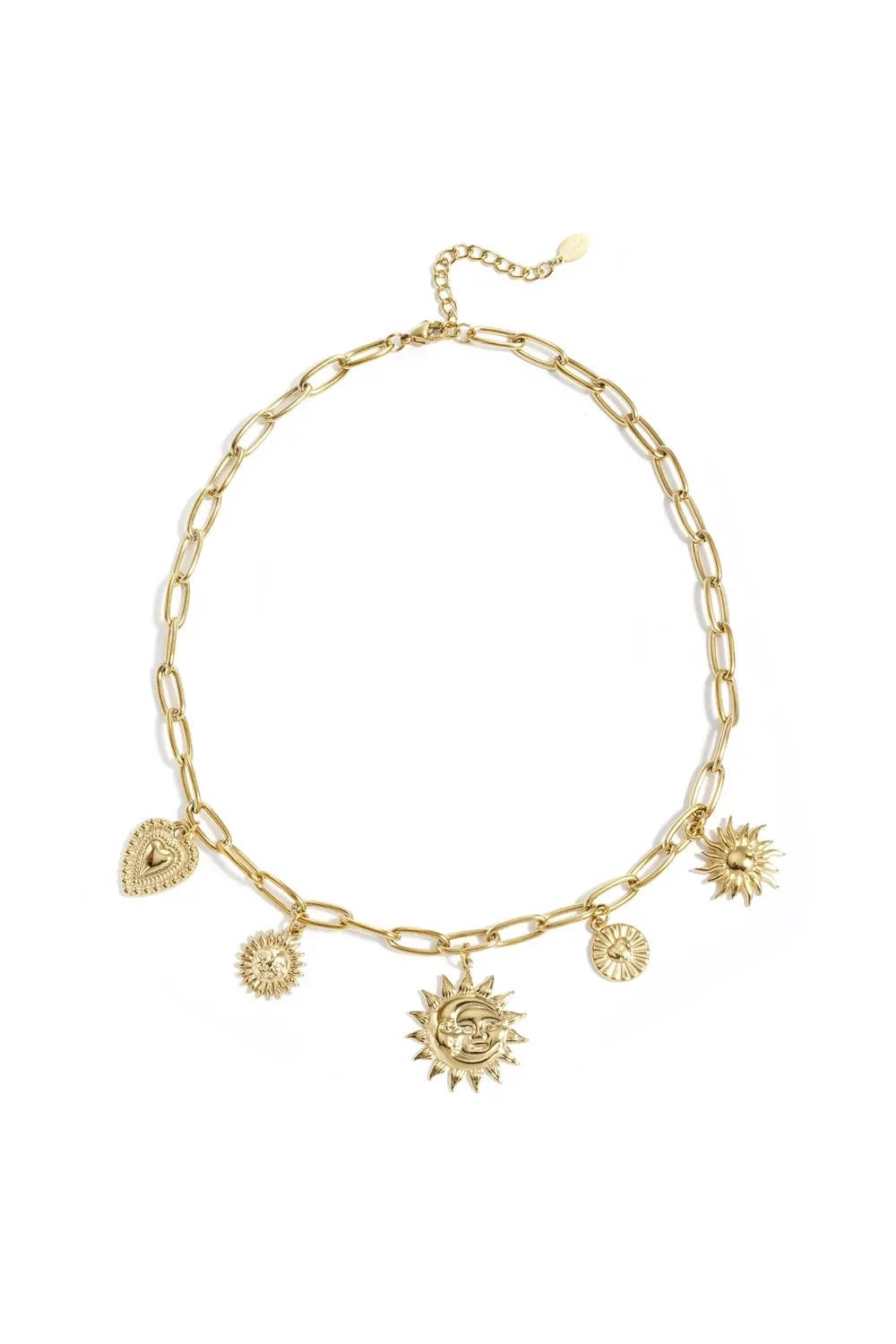 Stainless steel ketting met bedels goud