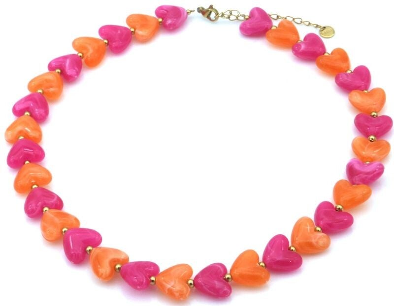 Ketting hartjes roze en oranje