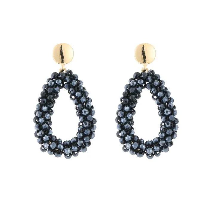 Oorbellen druppel zwart grijs