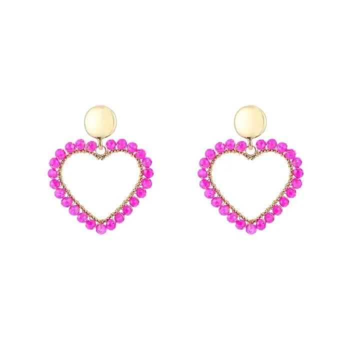 Oorbellen hart fuchsia