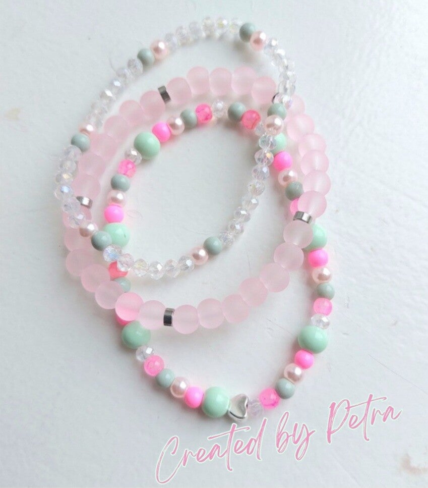 Armband 3 delig mint roze