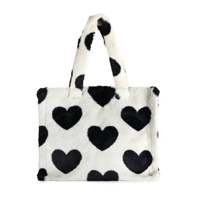 Handtas Hartje faux fur zwart wit