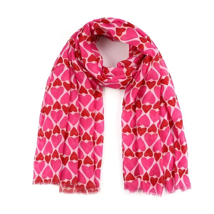 Sjaal hartjes rood/ roze