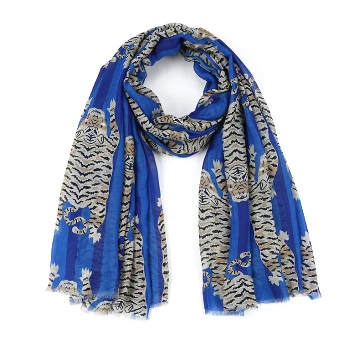 Sjaal kobalt met tijger