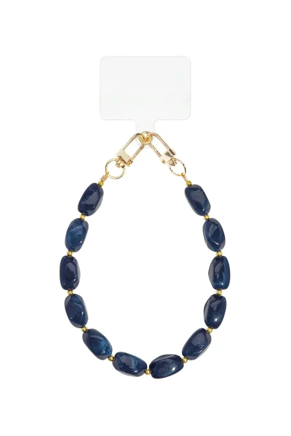 Telefoonkoord kralen donkerblauw