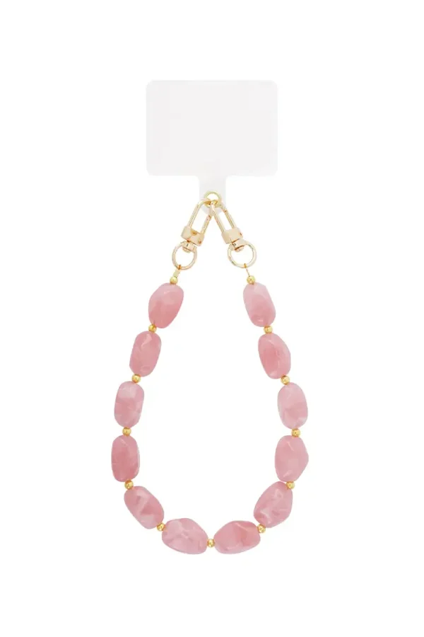 Telefoonkoord kralen licht roze
