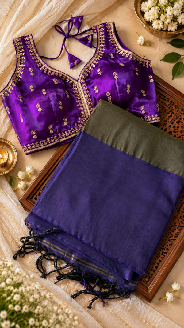 Khadi cotton saree and blouse combo