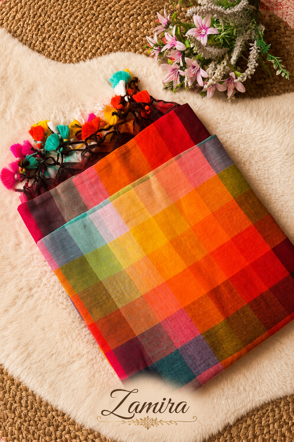 Mul cotton Rainbow colour saree