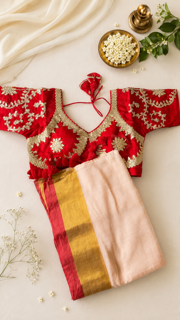 Mul cotton saree and blouse combo