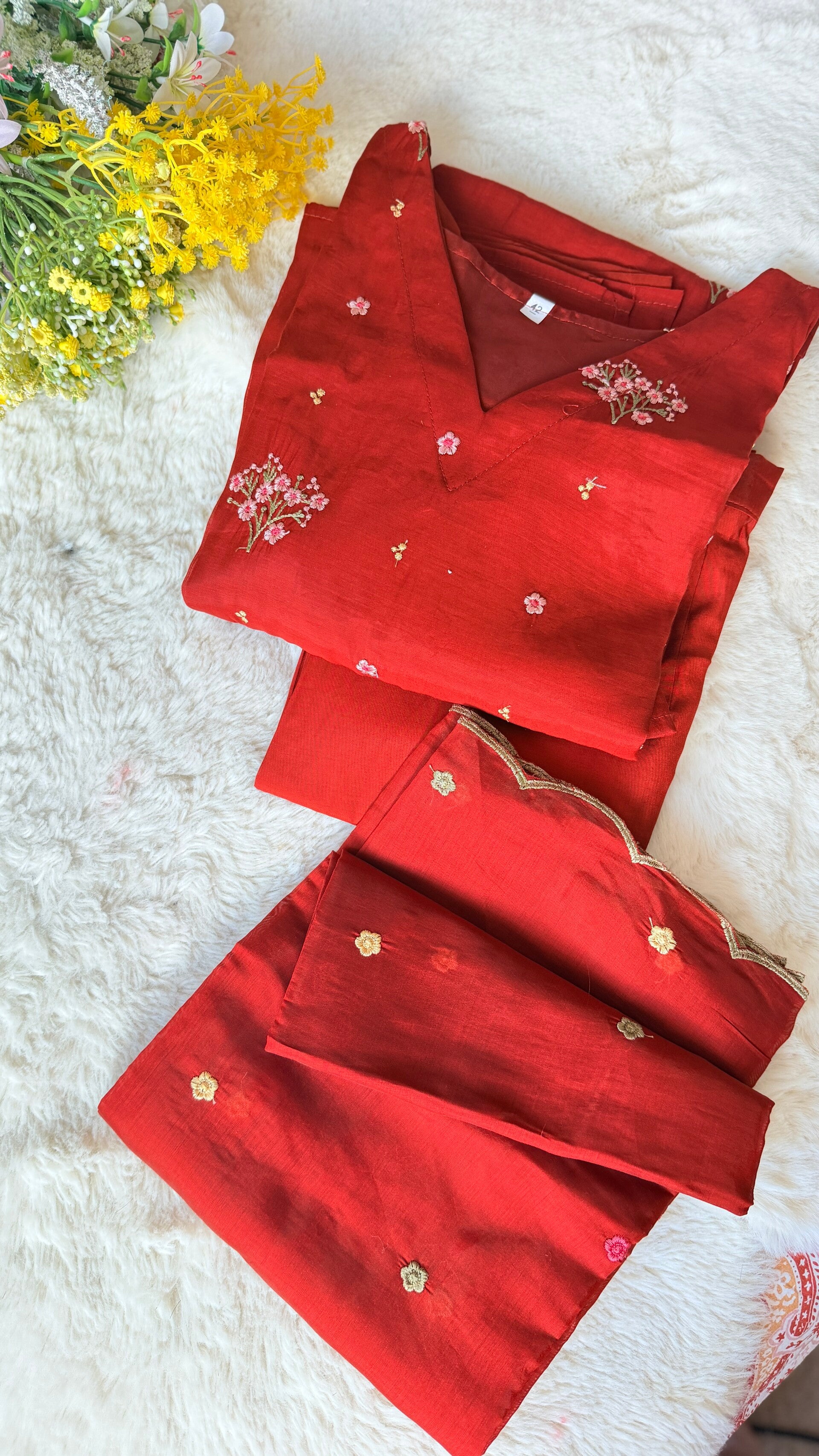 Mul chanderi kurti 3 piece set