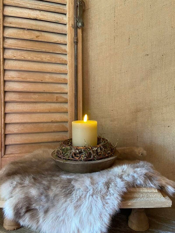 Set Houten Schaaltje Met Roestkrans En Led Kaars