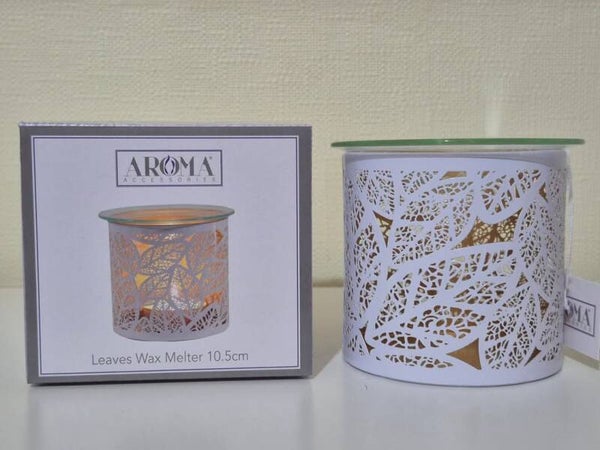 Leaves tea light wax burner - White