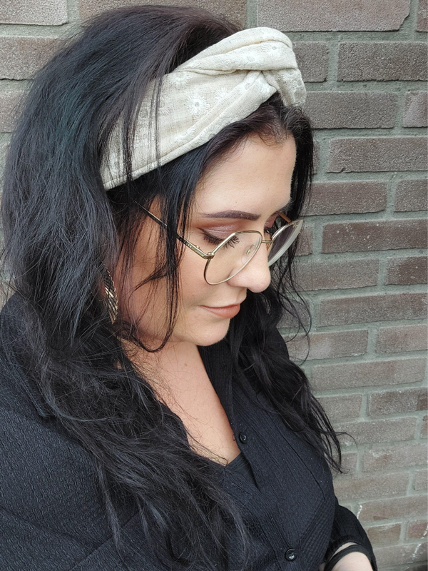 Linnen broderie naturel haarband