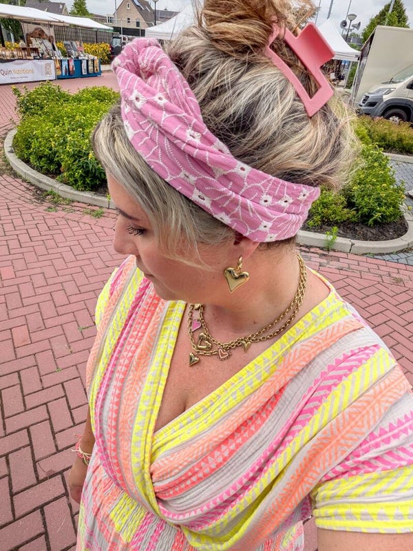 Mousseline pink broderie