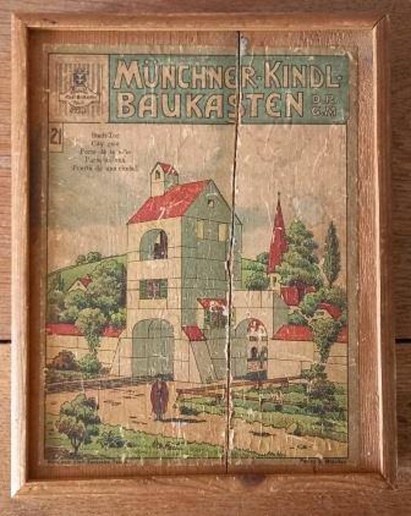 Antieke vintage brocante houten speelgoed bouwdoos Münchner Kindl