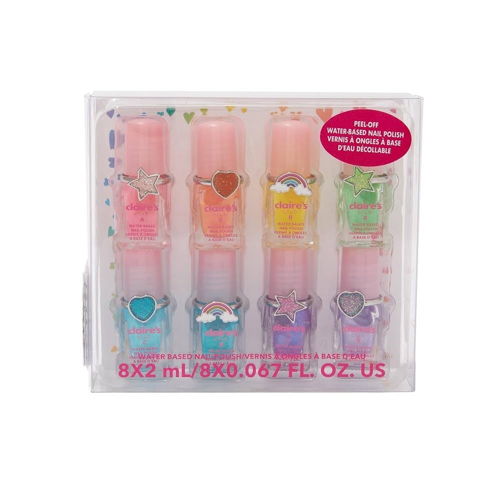 Claire’s Waterbasis Nagellak set met Glitter Ringen – 8 Kleuren