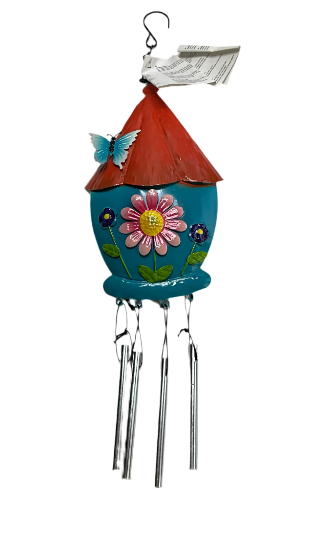 Decoratieve Windgong – Huisje met Vlinder & Bloemen