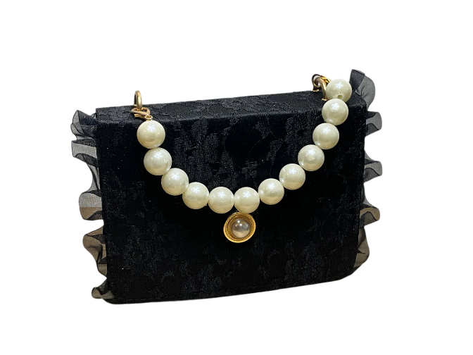 Damestas zwart met kralen handvat